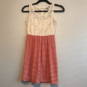 Casual Red & Beige Stripe Lace Dress | Speechless